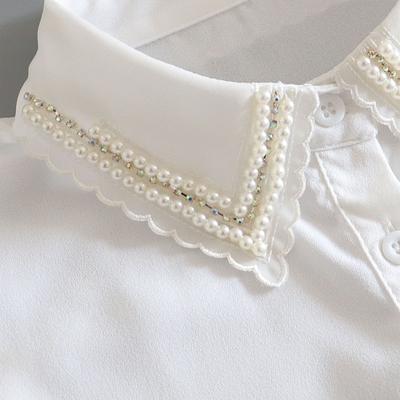 Perlenbesetzter falscher Kragen Hemd Chiffon Weiß Abnehmbarer Kragen Falscher Damen Vintage Damen Falscher Blusenkragen Revers Halbes Hemd Halsbekleidung