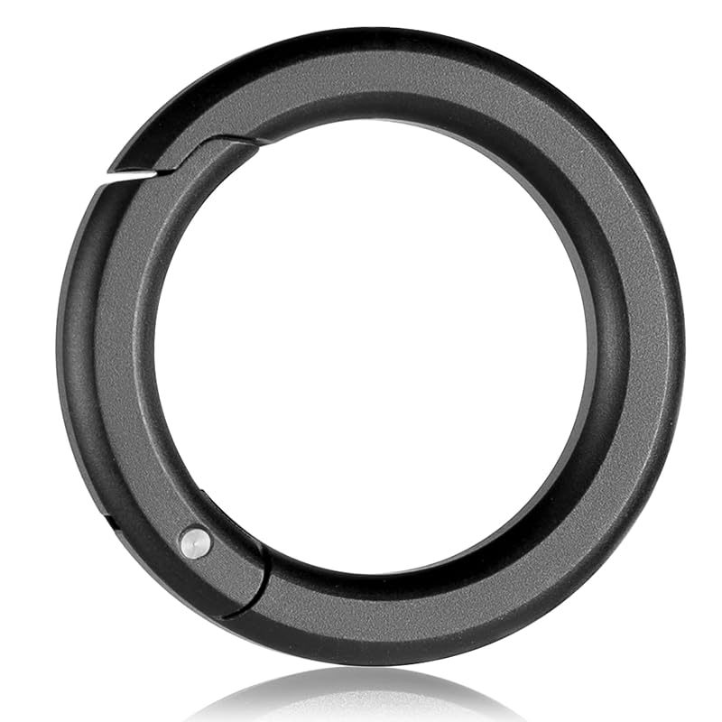 

[TIMULTI] round shape carabiner key ring Fashionable Made of aluminum lightweight small size one touch storage Load capacity 10Kg (aluminum Black *1