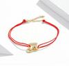Everle Christmas Stocking Bracelet: Hand Rope Sterling Silver S925 with Gold Plated Zircon, Red Hollow Stocking Design
