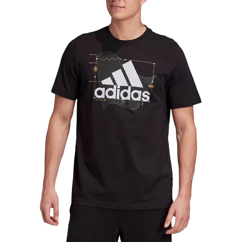 adidas Sportovní řada Kulatý výstřih Pohodlný svetr Krátký rukáv Tričko Pánské Vrcholy Černá GE4707