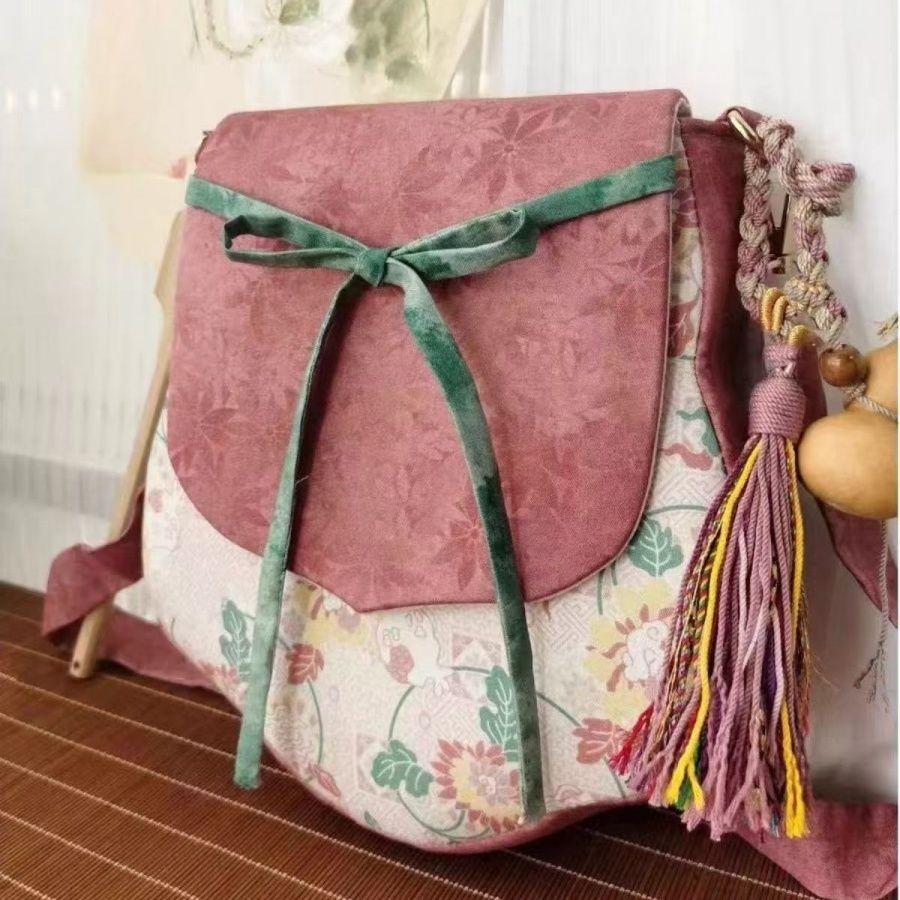 

JIAERDI Vintage Pink Print Shoulder Bag Women Sweet Cute Bow Crossbody Bag Ladies Large Capacity Patchwork Fabric Underarm Bags 22x22x3cm рожевий