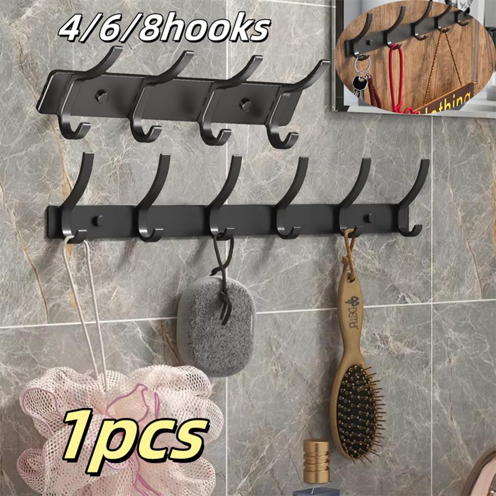 1pcs 4/6/8hooks No Drill Door Behind Hook Storage Wall Hanging Clothes Hanger For Bathroom Kitchen Hanging Towels Accessories