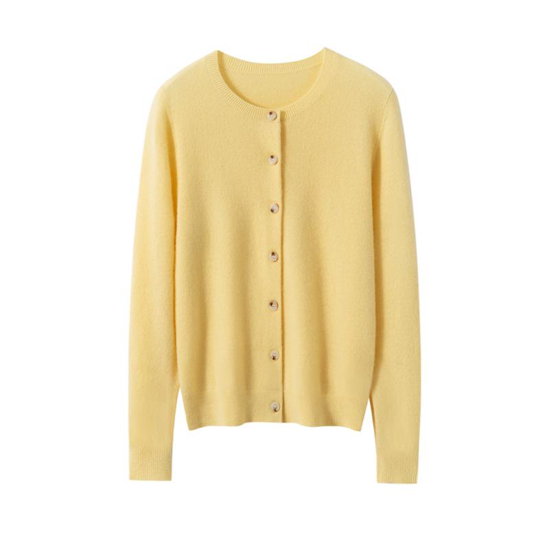 Women's 100% Pure Cashmere Round Neck Cardigan - Autumn/Winter Fashion Long Sleeve Knit Sweater Coat