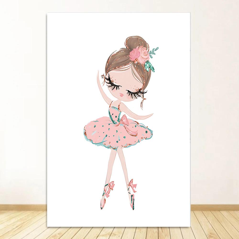 Little Princess Ballerina Canvas Poster Pink Swan Print Painting Nursery Wall Art Posters Ballet Girl Picture Baby Room Decor