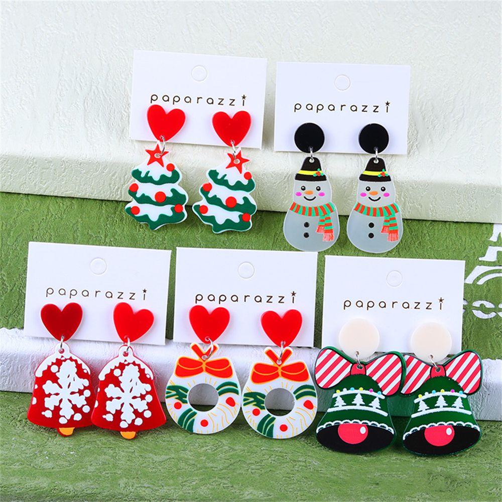 

Creative Xmas Gifts Snowflake Bells Acrylic Drop Earrings Stud Ear Ring Christmas Earrings