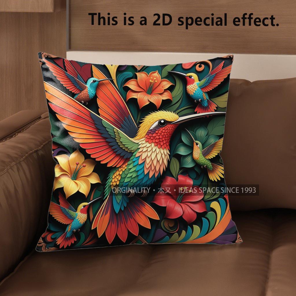 2D Boho Tropical Hummingbird Floral Throw Pillow Covers Pattern Cushion Cover Suitable For Sofa Bedroom Car Pillow Cover