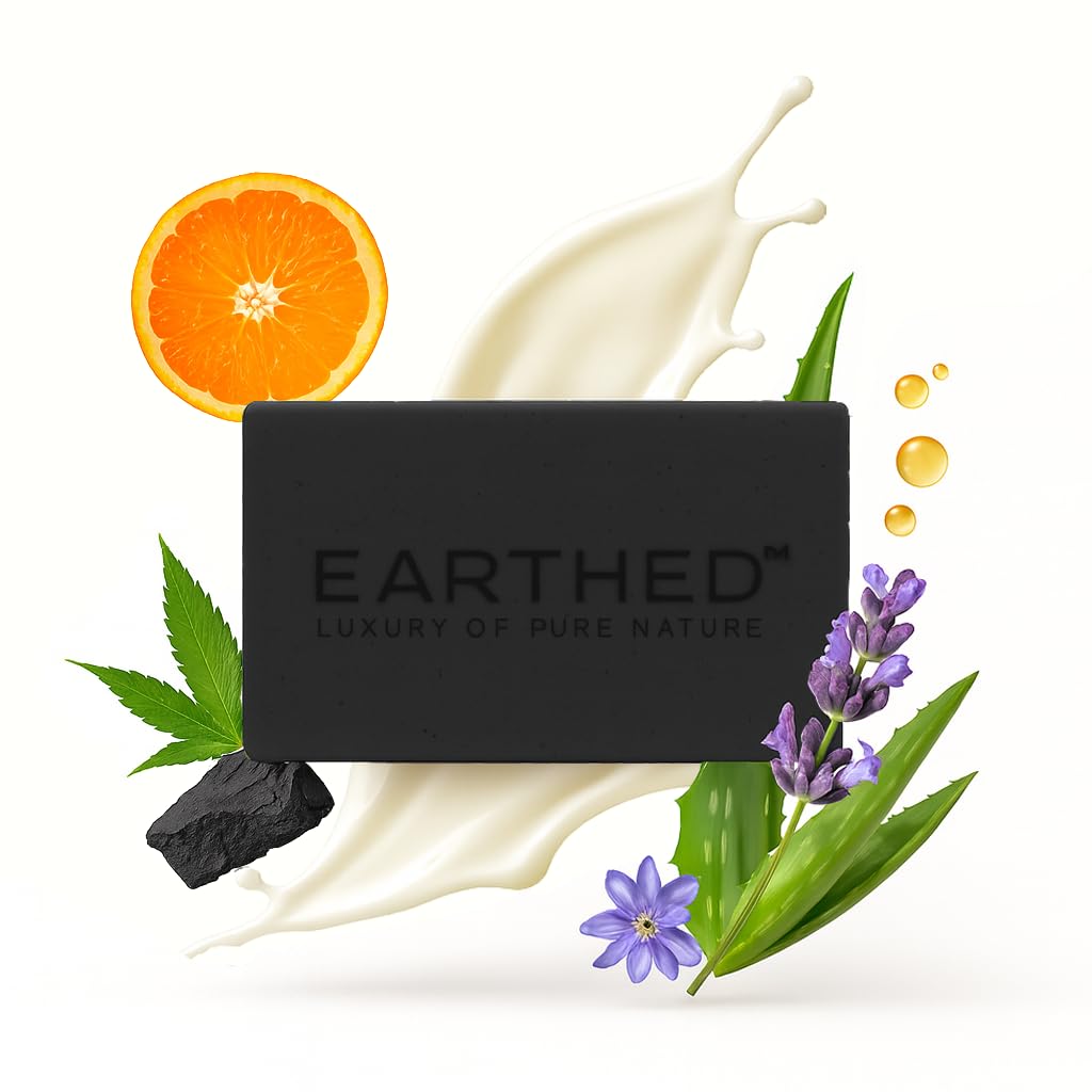 Earthed Aloe Vera, Hemp & Charcoal Bar | Handmade Organic Goat Milk | Cold Processed Olive Oil soap with Almond Oil, Kokum Butter, Shea Butter &