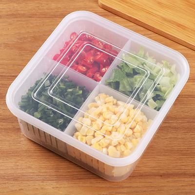 Aufbewahrungsbox mit vier Fächern und Deckel, Kühlschrank-Frischhaltebox, Obst- und Gemüseaufbewahrungsbox, Küchenablauf, multifunktionale Aufbewahrungsboxen