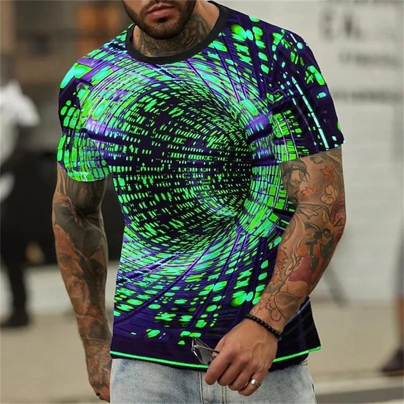 Men's Geometic Optical Illusion T Shirt 3D Print Short Sleeve Crew Neck T Shirt for Men Sport Tshirts