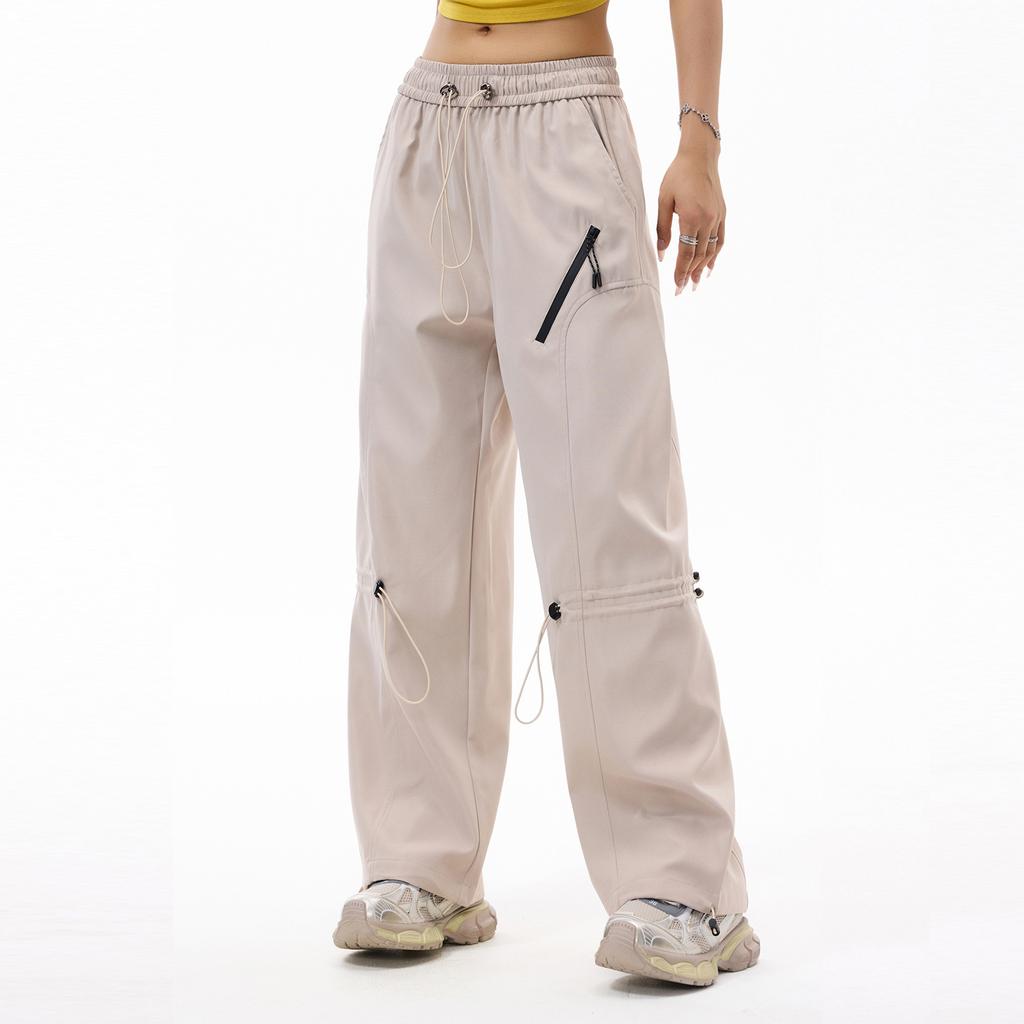 Women's Overalls Casual Lightweight Solid Color Trousers Drawstring Multi-Pockets Straight Leg Pants