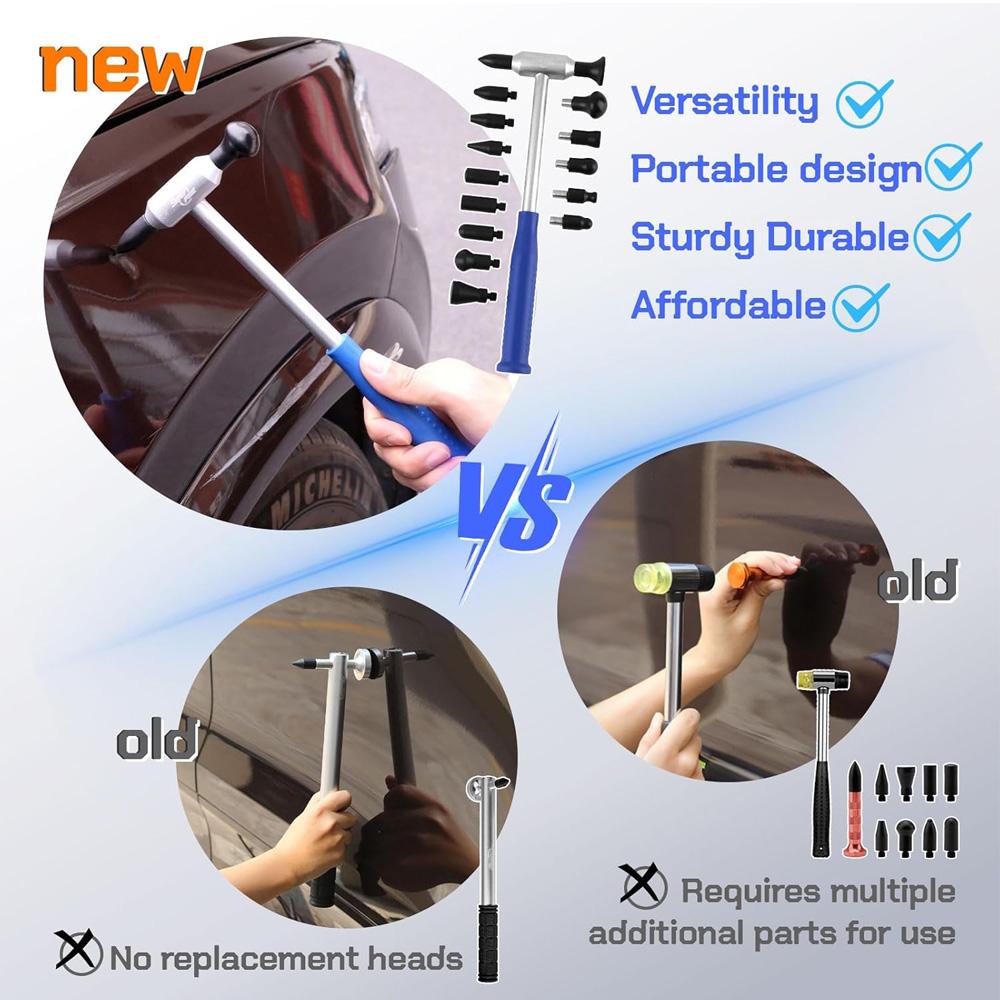 PDR Autobeulenentferner Hammer mit 15 Köpfen, Lackfreie Auto-Beulenreparatur Hämmer, Spurloses Formen Karosserie-Beulenreparatur Für Auto-Beulen