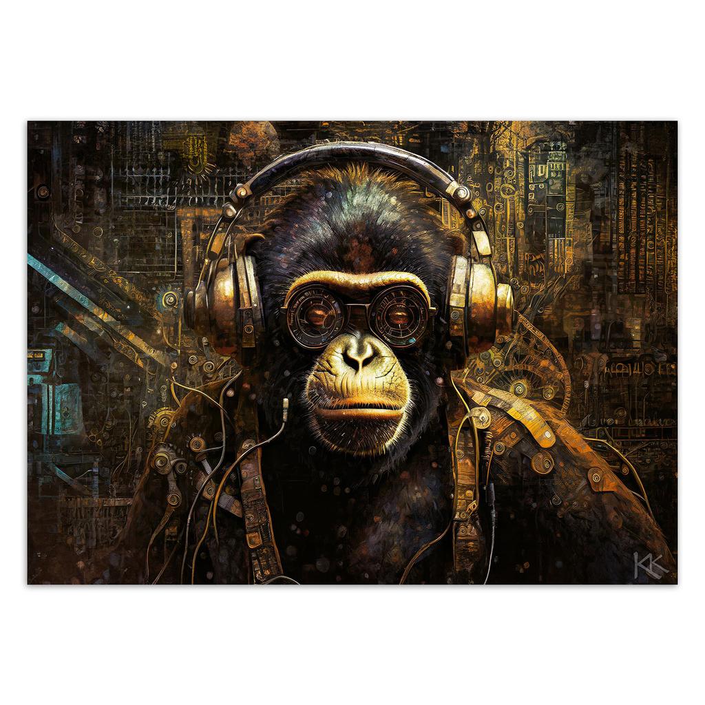 Wallpaper Chimpanzee with Headphones