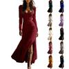 Women's Fashion Western Buttoned Gathered Long Sleeve Sexy Maxi Dress