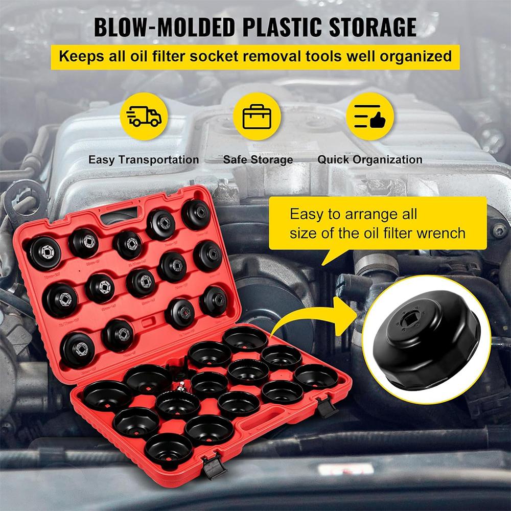 30pcs Cup Type Oil Filter Wrench Removal Tool Set Cup Socket Tool Kit For Wide Range of Vehicles & Robust Steel Material