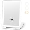 FATBEE 10X Magnification Rechargeable Makeup Mirror for Travel, Makeup Mirror with 80 LED Lights, 3 Color Lighting, Dimmable Touch Screen,Portable