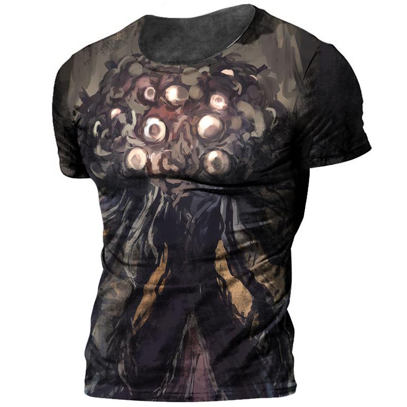 Şık erkek tişört Cthulhu Efsane 3D Baskı Terör Canavar Büyük Boy O-Boyun Üst Yaz Moda Rahat Günlük Nefes Alabilen Kumaş