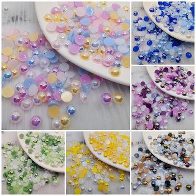 Semi-Circular Flat Bottom AB Fantasy Color ABS Pearl High Gloss Round Beads for DIY Jewelry & Nail Art