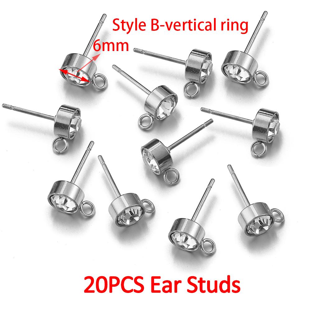 100pcs/20pcs 4mm Stainless Steel Ear Studs Rhinestone Earring Posts with Loop Rings for Earrings Jewelry Making DIY Wholesale