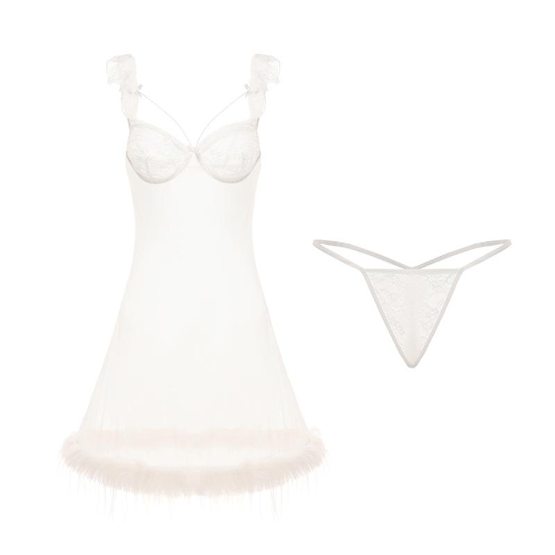 Women's Sheer Mesh Underwire Comfy Cami Dress Costume Lingerie Set