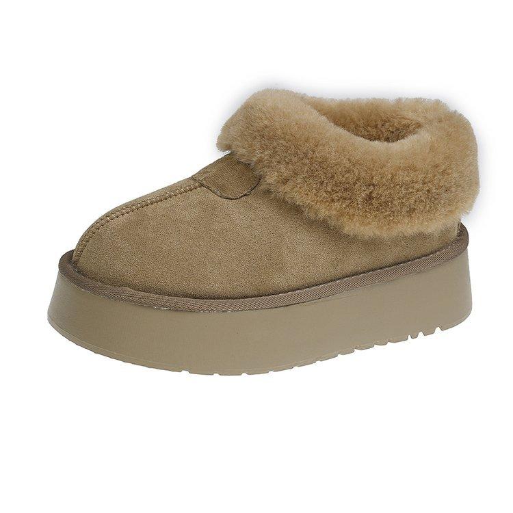 Λευκές χοντρόσολες με ενσωματωμένη γούνα ζεστά μποτάκια χιονιού γυναικεία παπούτσια 2025 νέα φθινοπωρινά και χειμερινά βελούδινα χοντρά αφράτα παπούτσια