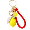 Rhinestone Leaf Charm Bag Pendant Creative Fruit Shape Key Ring Cute Lemon Keychain  Gift