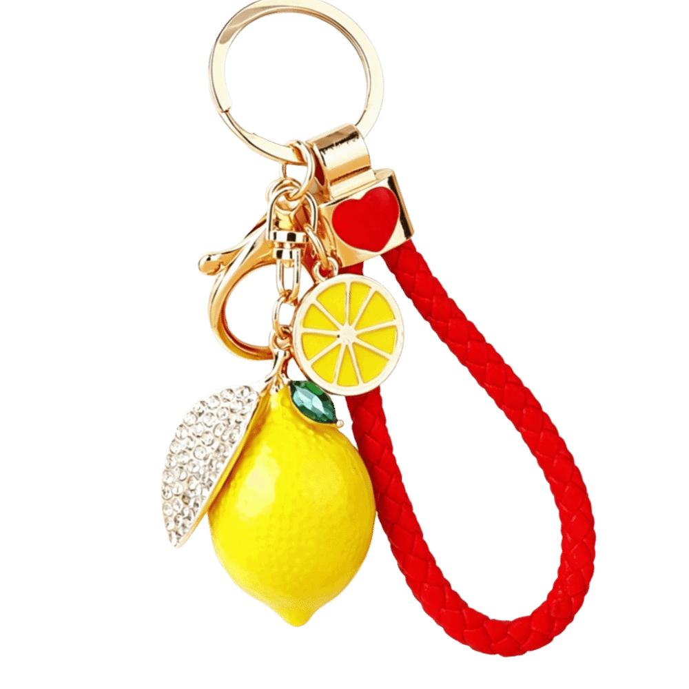 Rhinestone Leaf Charm Bag Pendant Creative Fruit Shape Key Ring Cute Lemon Keychain Gift