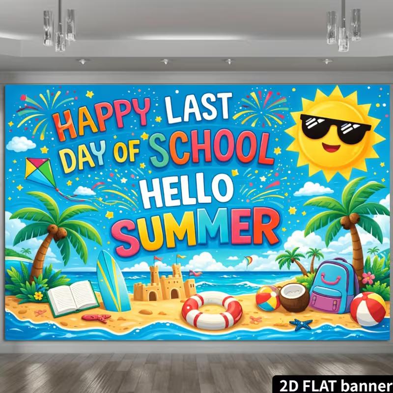 2D Happy Last Day of School Banner for Classroom Summer Party