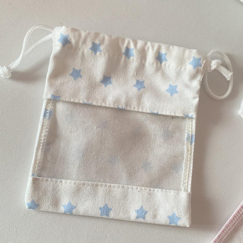 

Strawberry Musical Note Coin Purse Transparent Makeup Storage Pouch New Drawstring Bag Blue Stars