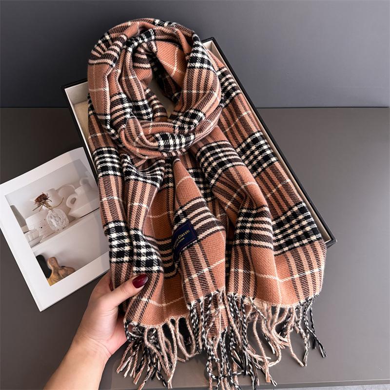 Couple Student Plaid Autumn And Winter Warm Scarf Women'S Shawl Versatile Commuter Fringed Fine Sand Imitation Cashmere Scarf