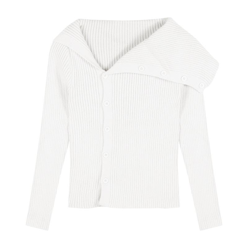 Lapel irregular white knitted cardigan women s autumn and winter new off-the-shoulder sexy slim-fit sweater one size fits all белый