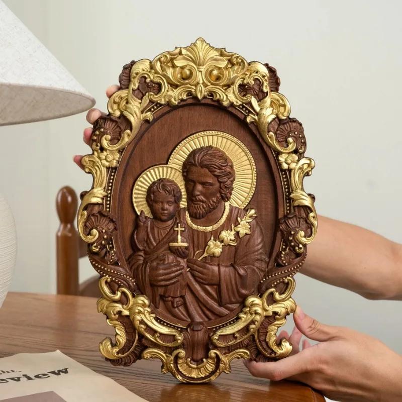 Christian Catholic Religious Saint Joseph Wood Carving Icons Wall Art Work Figure Carving Home Decor