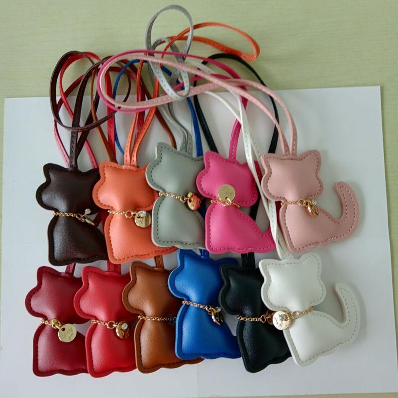 Fashion PU Leather Cat Pendant Keychain Cute Animal Keyring Women Bag Charm Handbag Hanging Decoration For Girl Gifts