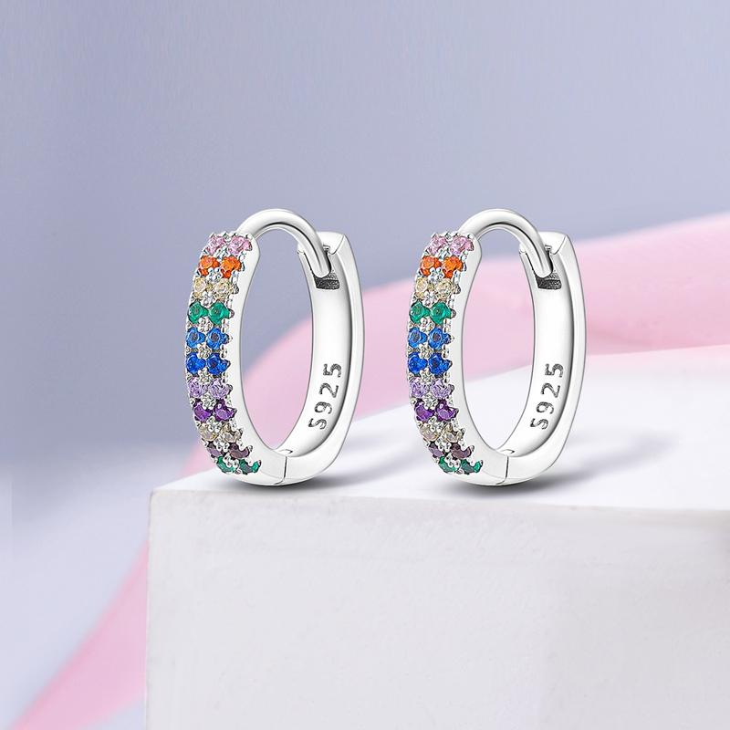 925 Silver Earrings Sparking Colorful Zirconia Hoop Earrings For Women Girls Party Anniversary Jewelry Gifts