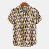 Men Shirt Vintage Style Geometric Print Colorful Turn-down Collar Summer Top Male Garment