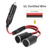 Extractme Car Cigarette Lighter Splitter Adapter Power Charger Port 16AWG 12/24V Plug Socket 2-Way Splitter with 15A Fuse