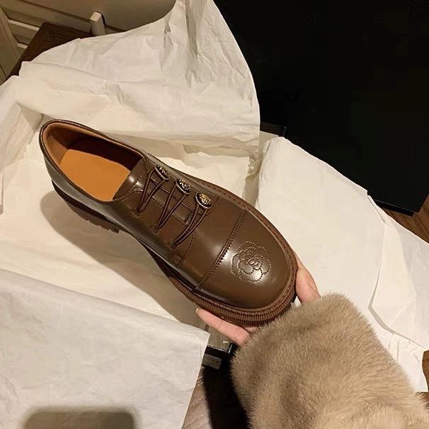 Buy Clothes Retro Thick Heel Loafers Women'S Camellia Small Leather Shoes Spring And Summer Mary Jane Single Shoes