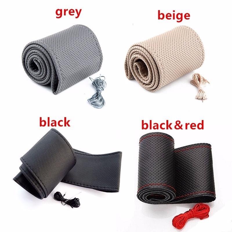 38cm Microfiber Car Steering Wheel Cover Soft Leather Braid On The Steering-Wheel with Needle Thread DIY Car Decoration