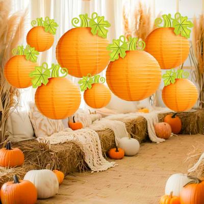 Halloween Pumpkin Lantern Hanging Orange Pumpkin Paper Round Lantern