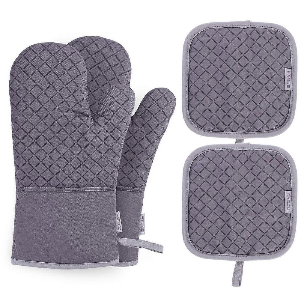 Oven Mitts and Pot Holders Set of 4, 500F Heat Resistant Oven Gloves with Silicone Non-Slip for Kitchens, Grilling