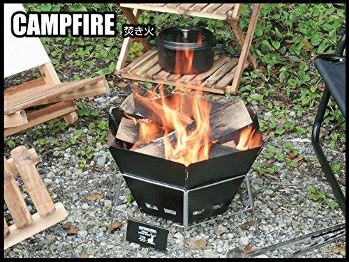 Captain Stag UG-50 CS Black Label BBQ Stove, Fire Pit, and Dutch Oven, 3-in-1, Hexa Stainless Steel Fire Grill with Bag