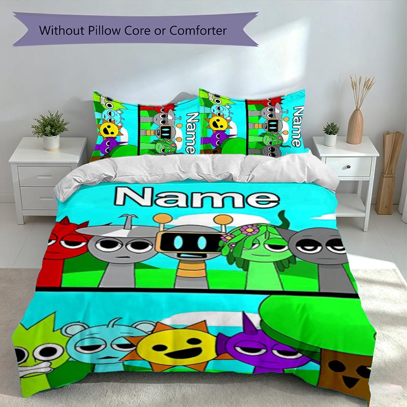 3pcs Custom Name Sprunki themed Bedding Set,Includes 1 Duvet Cover and 2 Pillowcases,All-season Bedroom Decor