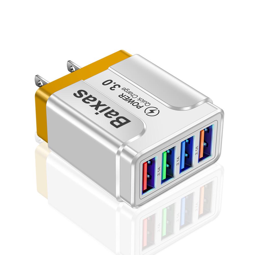 Colorful 4-USB 3A Travel Charger for Phone & Tablet: Multi-Standard (EU/US/UK)