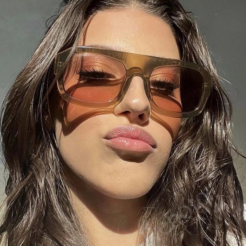 Luxury Square Sunglasses For Women New Vintage Thick Frame Leopard Orange Sun Glasses Female Fashion Polygon Flat Top Eyewear