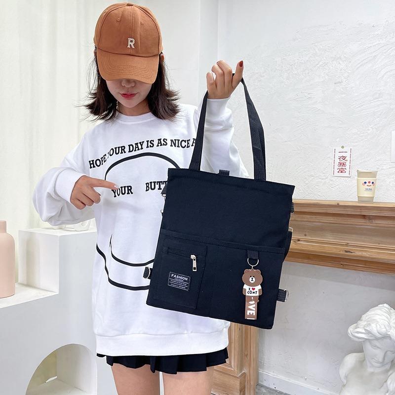 Fashion Bear Doll Canvas Women's Bag New Large-capacity Shopping Women's Shoulder Messenger Bag