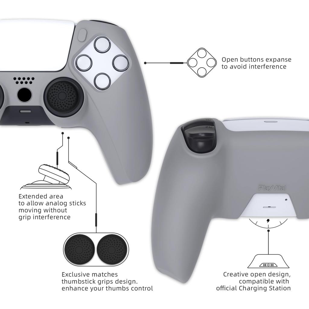 PlayVital Schutzhülle aus Silikon kompatibel mit Pure Series PS5, weiches Gummi-Griffgehäuse, kompatibel mit PS5, inkl. 6 Thumbsticks, kann verwendet werden auf