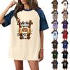 Casual Women Denim Patchwork Oktoberfest Graphic T Shirt Short Sleeve Comfortable Loose Fit Top for Everyday Wear