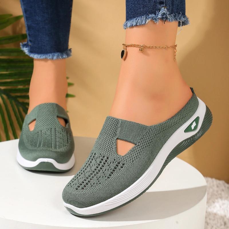 Women's Breathable Knit Slip-On Sneakers Lightweight Half Slipper, Comfortable Walking Shoes for All-Season Casual Outdoor Women's Summer Shoes
