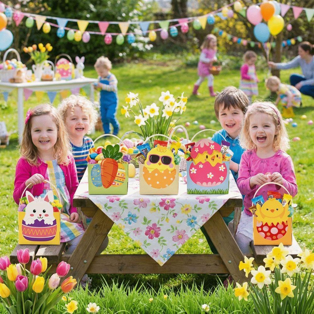 6pcs Egg Rabbit Carrot Easter Bunny Candy Boxes with Handle Candy Gift Bag  Spring Parties