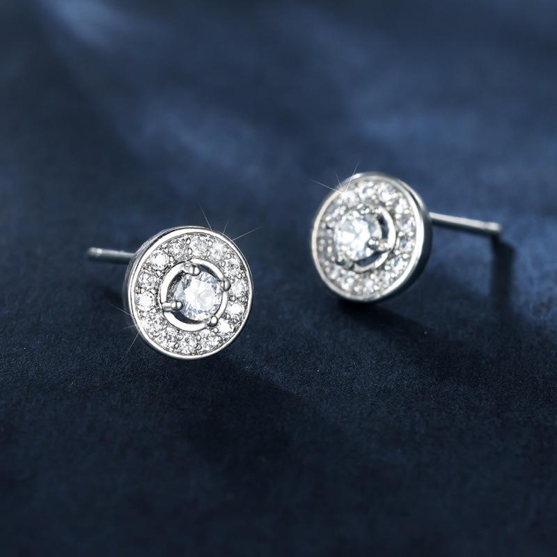 Platinum White Diamond Star Round Small Earrings Girls Jewelry Simple and Small Temperament