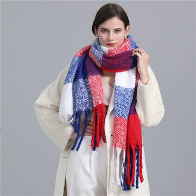 European And American Style Winter Plaid Scarf, Imitation Cashmere, Thick And Warm, Elongated Tassel Shawl Scarf